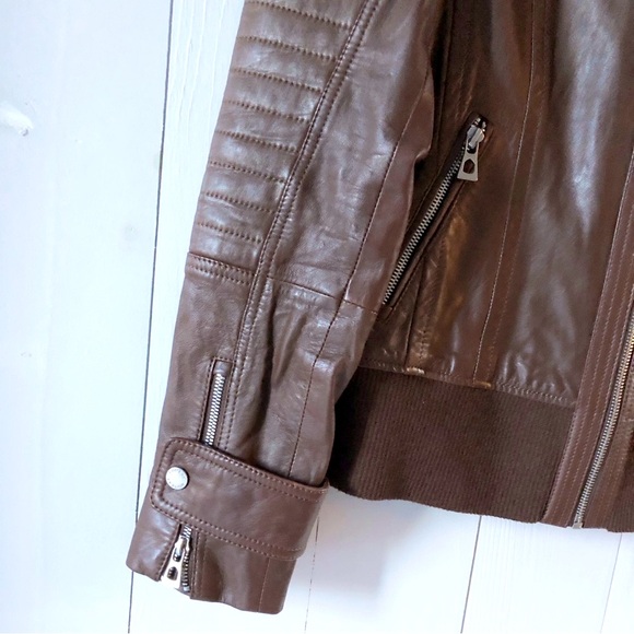 Rudsak Chocolate Brown Leather Bomber Jacket Size Medium - Picture 3 of 13